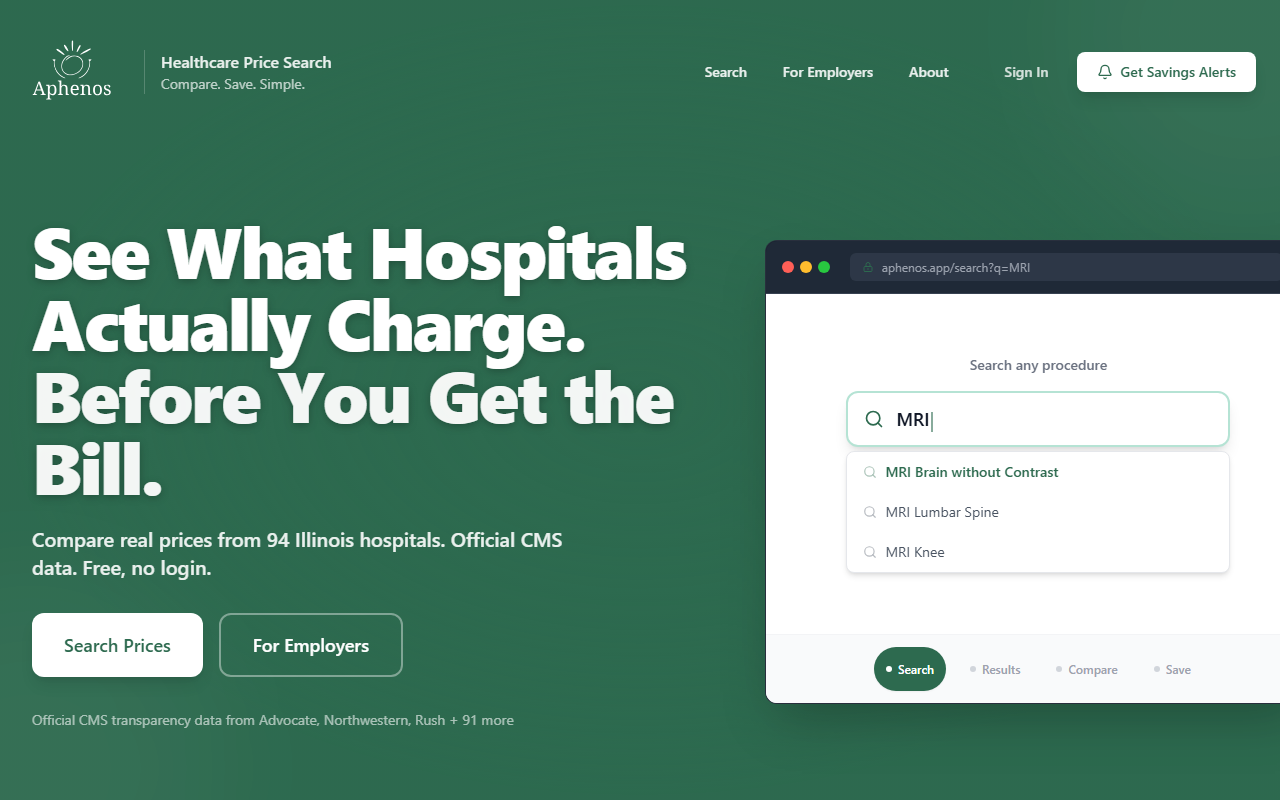 aphenos.app — Healthcare price transparency platform built by Laetus Technology